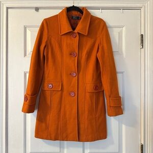 Adriana Rust Orange Wool Blend Pea Coat Women's Sz Large Pockets Preppy Overcoat